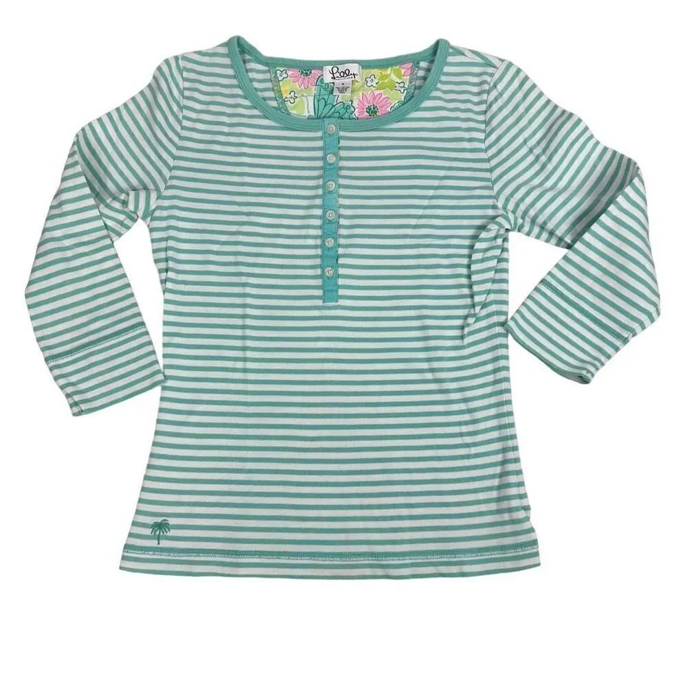 Lilly Pulitzer White Label Stripe 3/4 Sleeve around Neck T-Shirt size Small